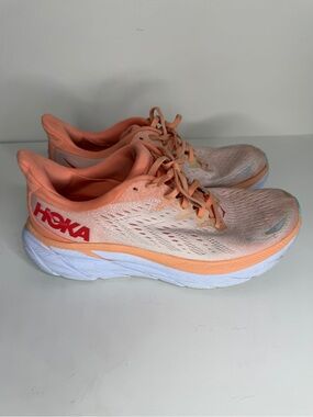 Hoka One One Clifton 8 Shoes Women’s 10.5B Orange Running Sneakers 1119394 CSPY